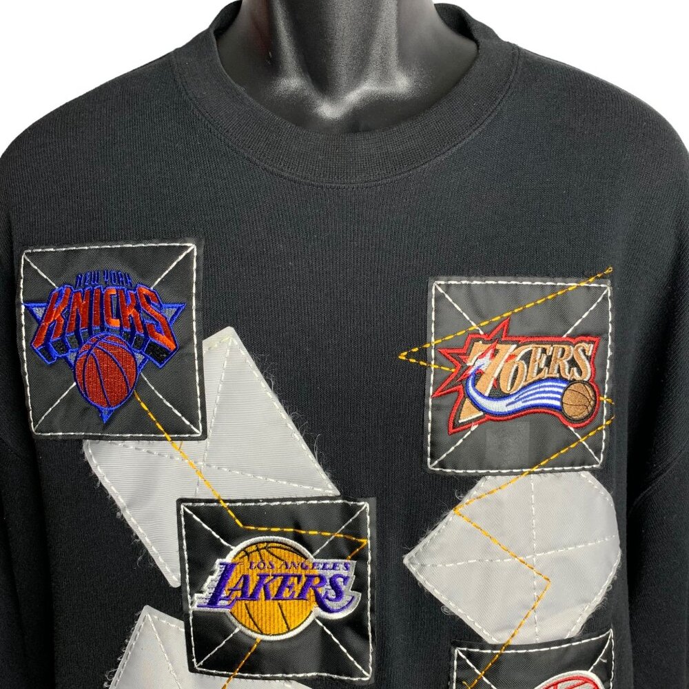 Vintage OUNK NBA Embroidered Shirt XL Black Crewneck Heavy Knit Lakers Clippers - Picture 2 of 8